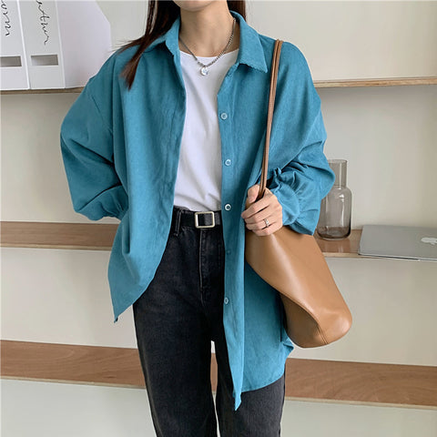 Turn Down Collar Long Sleeve Corduroy Shirt