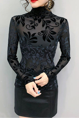 Camisas elegantes con estampado de flores y cuello alto 