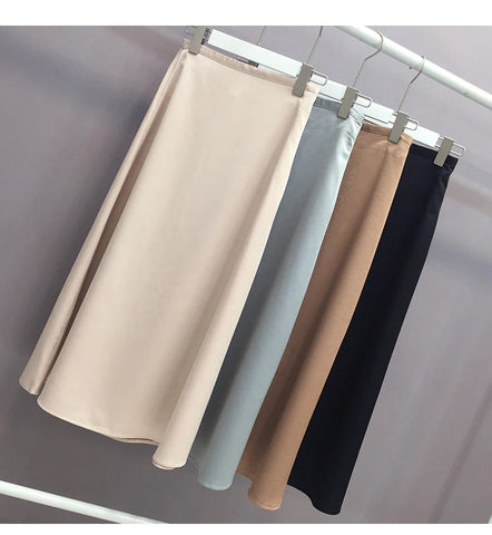 Solid Elegant Glossy Satin Skirt