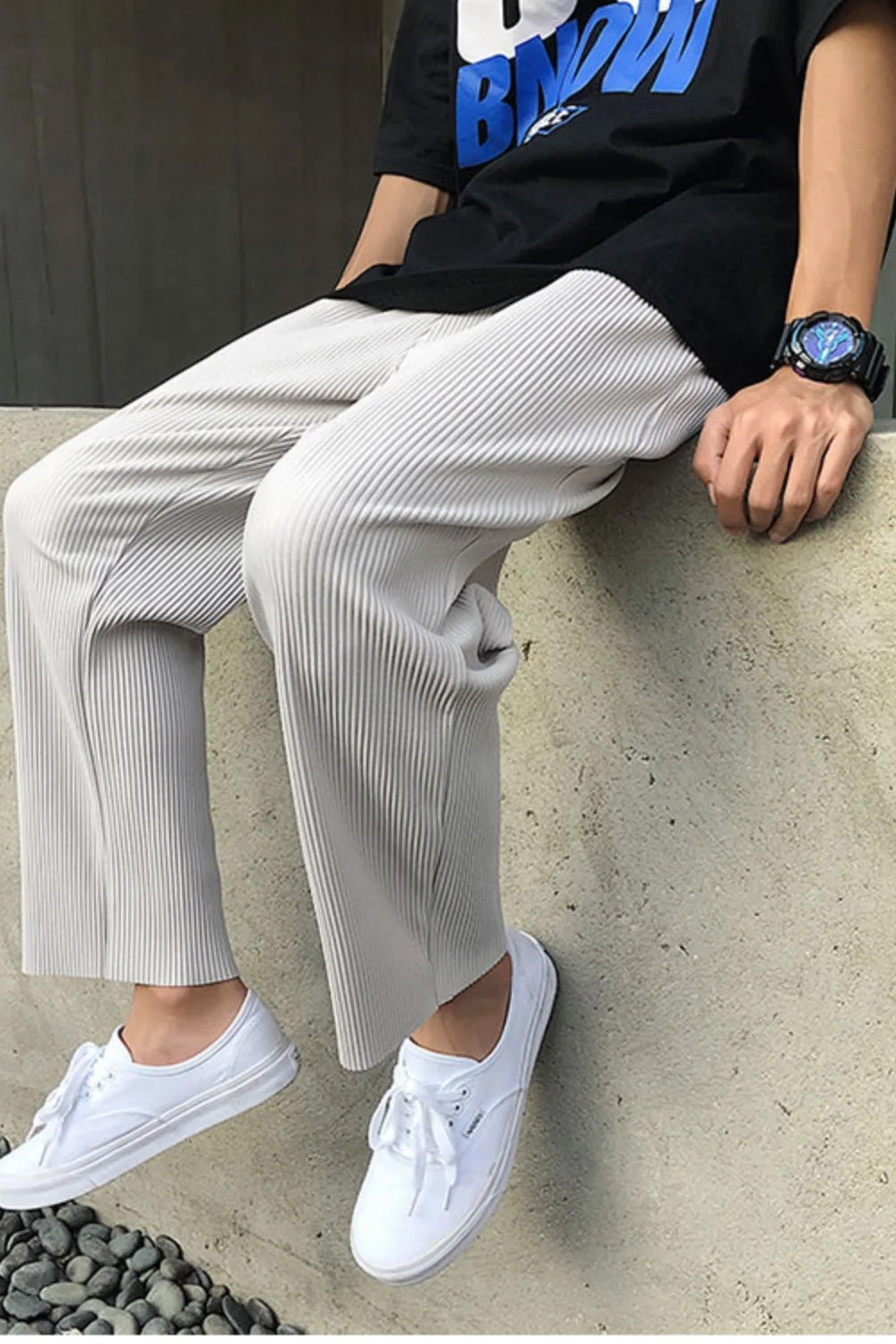 Loose Pleated Style Long Men Pants