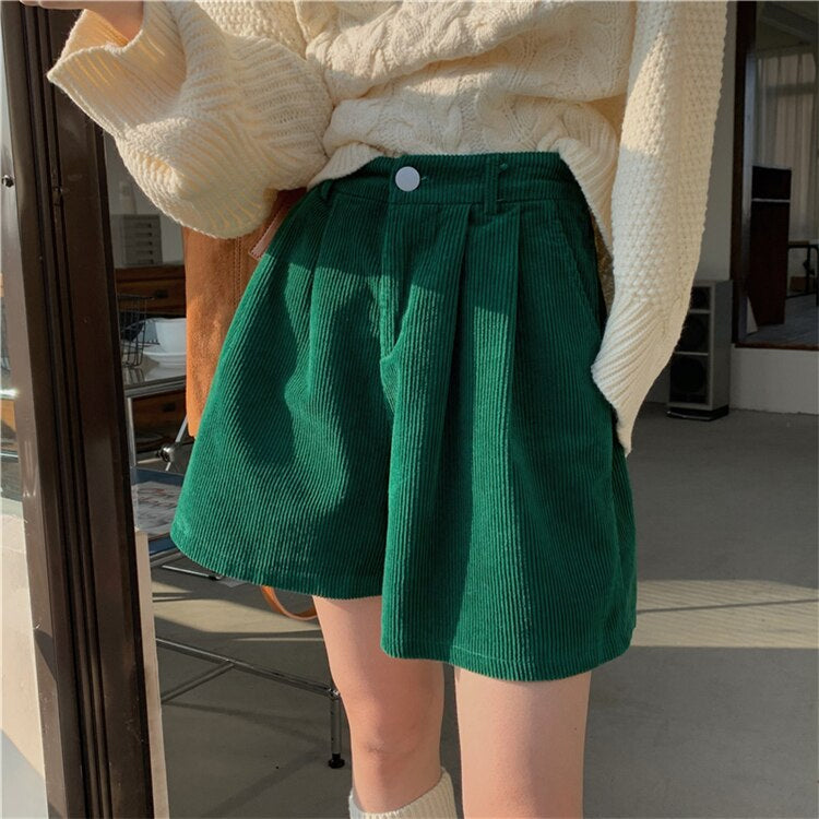 High Waist Casual Corduroy Shorts Pants