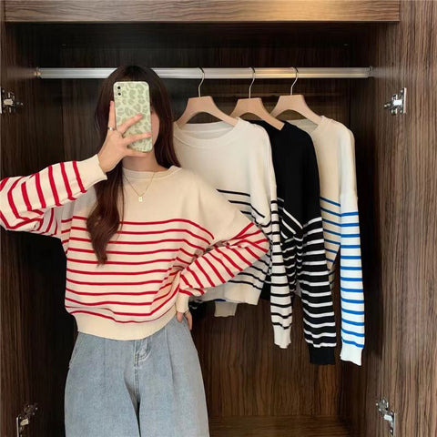 Long Sleeve O-Neck Striped Casual Sweater