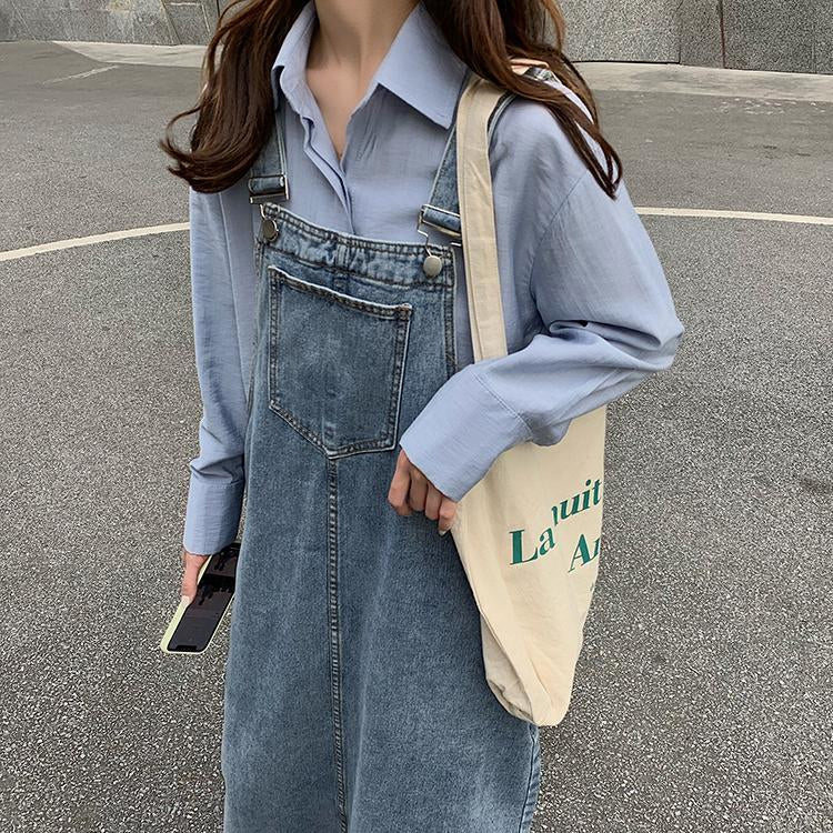 Retro Loose A-Line Long Denim Dress