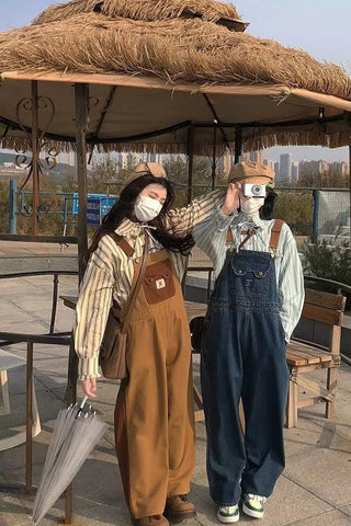 Vintage Heart Back Pattern Denim Long Jumpsuits