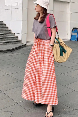 High Waist Loose Wide Leg Plaid Pants