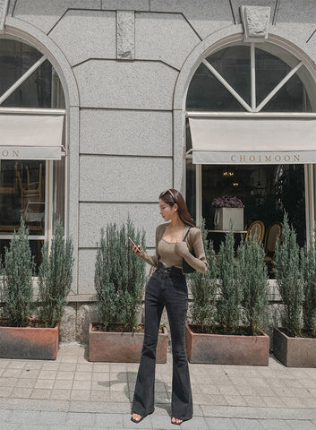 High Waist Grey Flare Jeans Pants