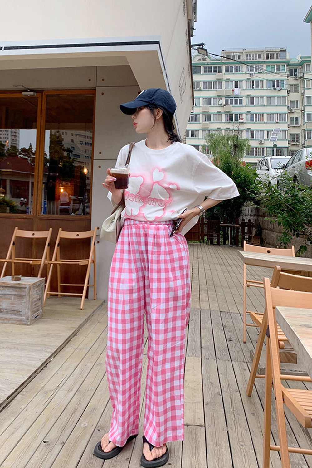 Pink Plaid Casual Long Pants