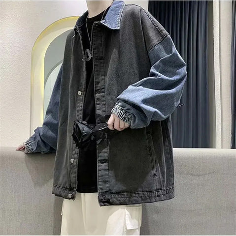 Long Sleeve Casual Denim Combination Men Jacket