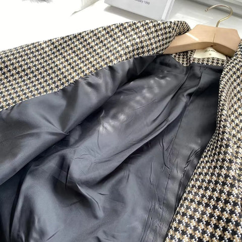 Long Sleeve Elegant Plaid Office Blazer Jacket