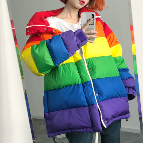 Solid Warm Rainbow Color Parkas Coat Jacket