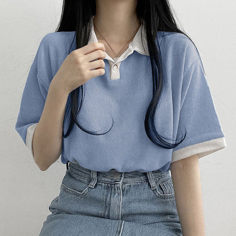 Loose Short Sleeve Cute Collar Casual Shirts