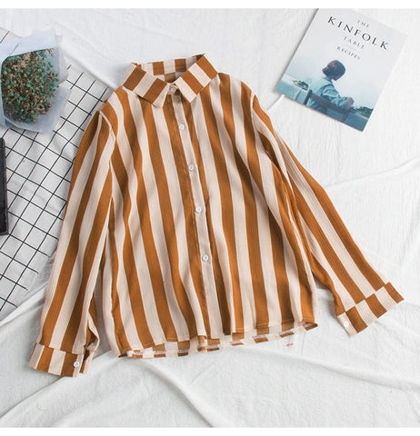 Stripe Chiffon Long Sleeve Blouse Shirt