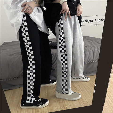 Hip Hop Loose Side Checkered Long Pants