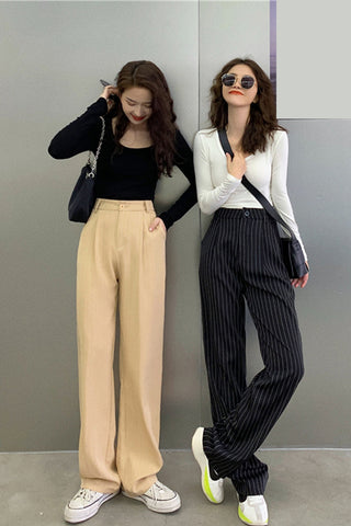 High Waist Retro Striped Office Long Pants