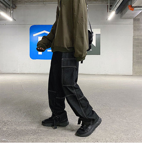 Wide Leg Hip Hop Cargo Jeans Long Pants