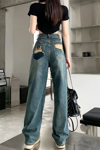 High Waist Loose Retro Basic Jeans Pants