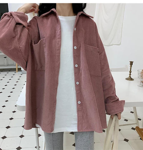 Long Sleeve Loose Corduroy Shirt