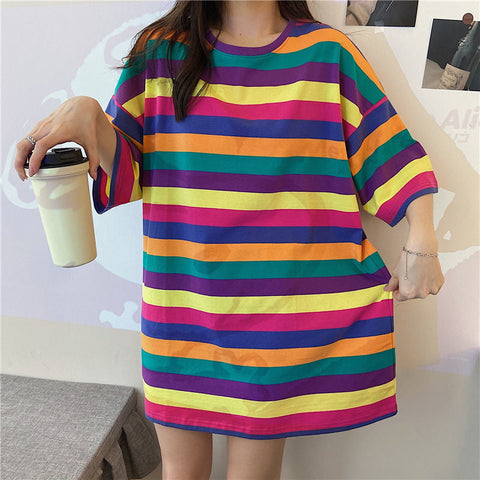 Loose Cute Colors Striped Shirt