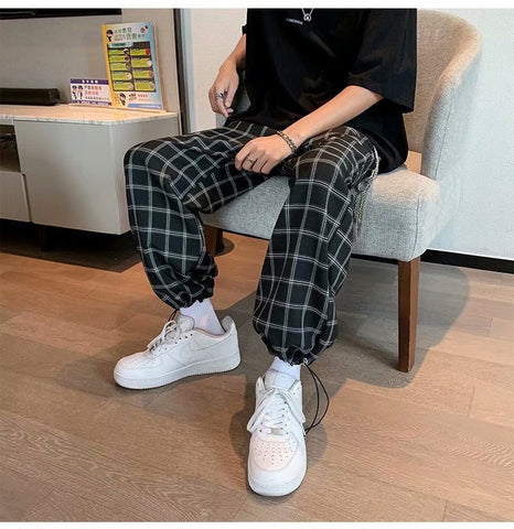 Loose Hip Hop Plaid Men Pants