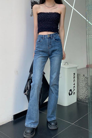 High Waist Slim Flare Wide Leg Jeans Pants