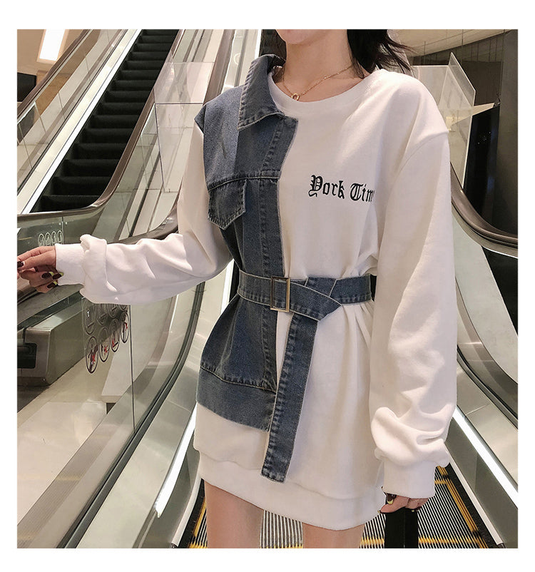 Sweatshirt Combine Denim Casual Jacket