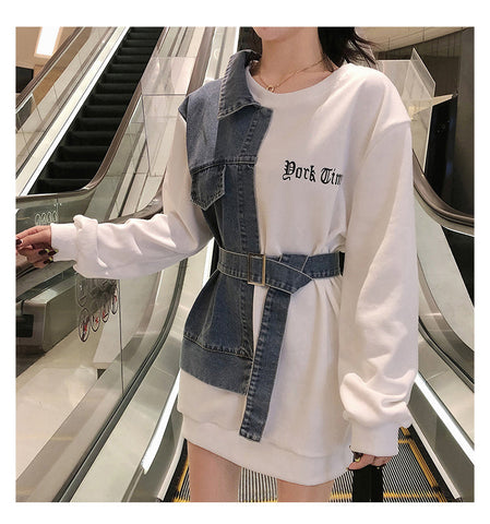 Sweatshirt Combine Denim Casual Jacket