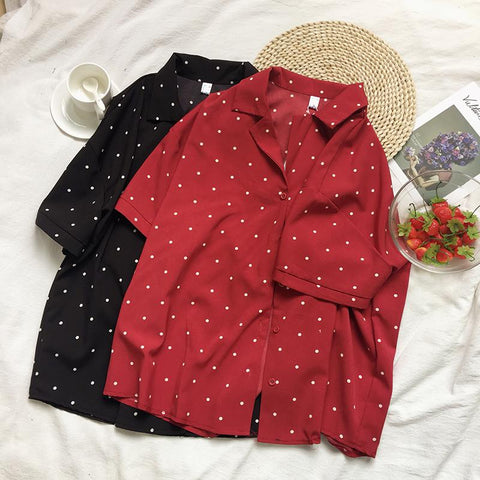 Chiffon Short Sleeve Polka Dot Shirt