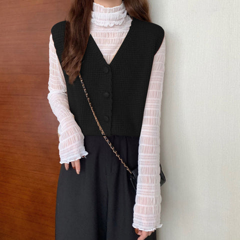 Simple V-Neck Sleeveless Knitted Sweater