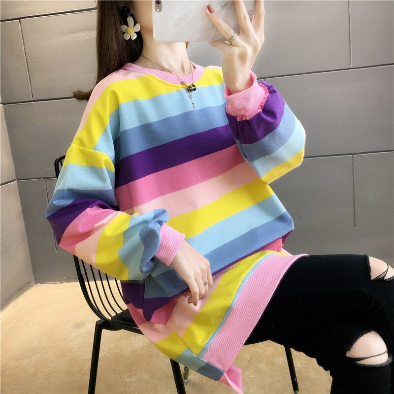 Long Sleeve Loose Striped Colors Shirt