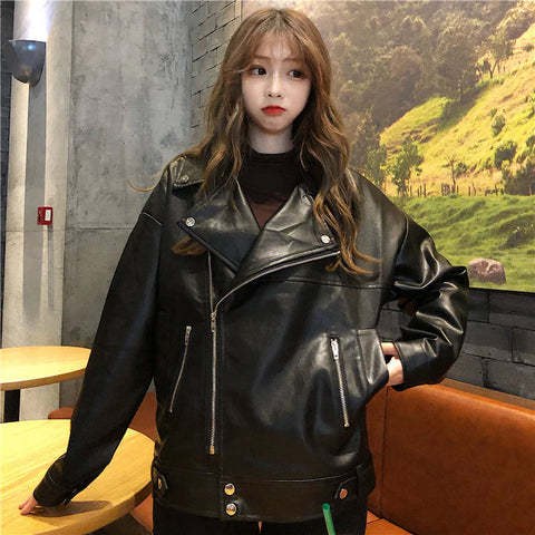 Loose Autumn Faux Leather Coat Jacket