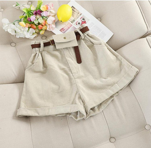 Casual Sashes Pocket Corduroy Short