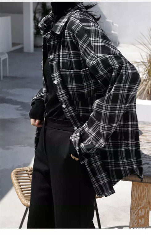 Long Sleeve Retro Black Plaid Shirt