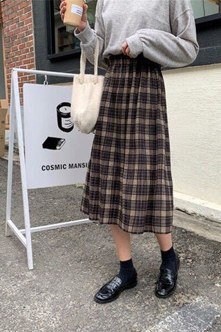 Vintage Wool Plaid Pleated Skirt
