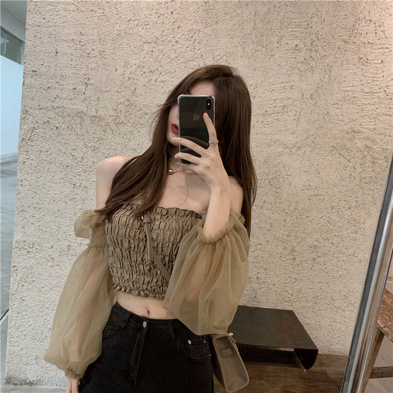 Sexy Folds Off Shoulder Chiffon Crop Tops
