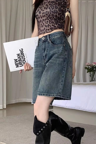 Retro Washed Color Denim Shorts Pants