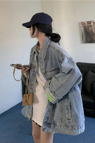 Loose Patchwork Colors Denim Jeans Jacket