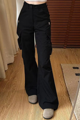 High Waist Big Cargo Pockets Flare Pants