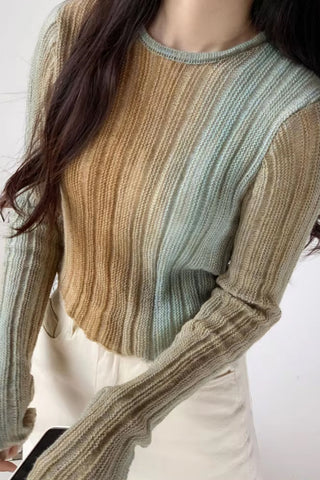 Long Sleeve Gradient Colors O-Neck Slim Sweater