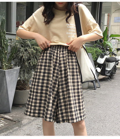 Elastic Waist Plaid Style Loose Shorts Pants