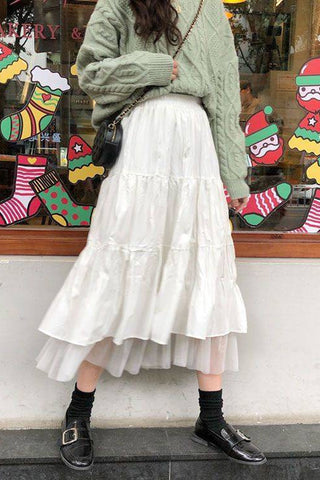 High Waist Elastic Long Mesh Skirts