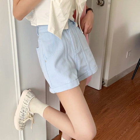 Loose Casual Roll Up Denim Shorts Jeans