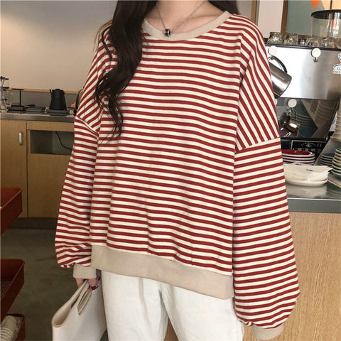Loose Thin Casual Striped Sweatshirt