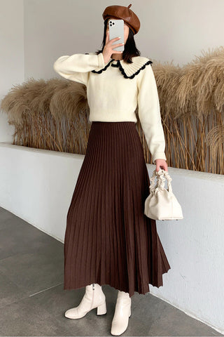 High Waist Elegant A-Line Long Knitted Skirts