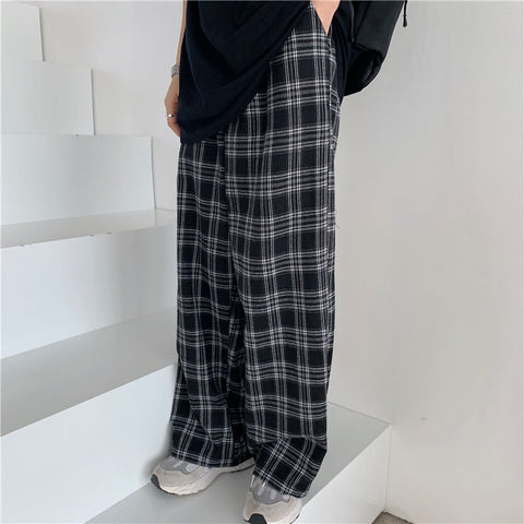 Black and White Plaid Loose Wide Leg Long Pants