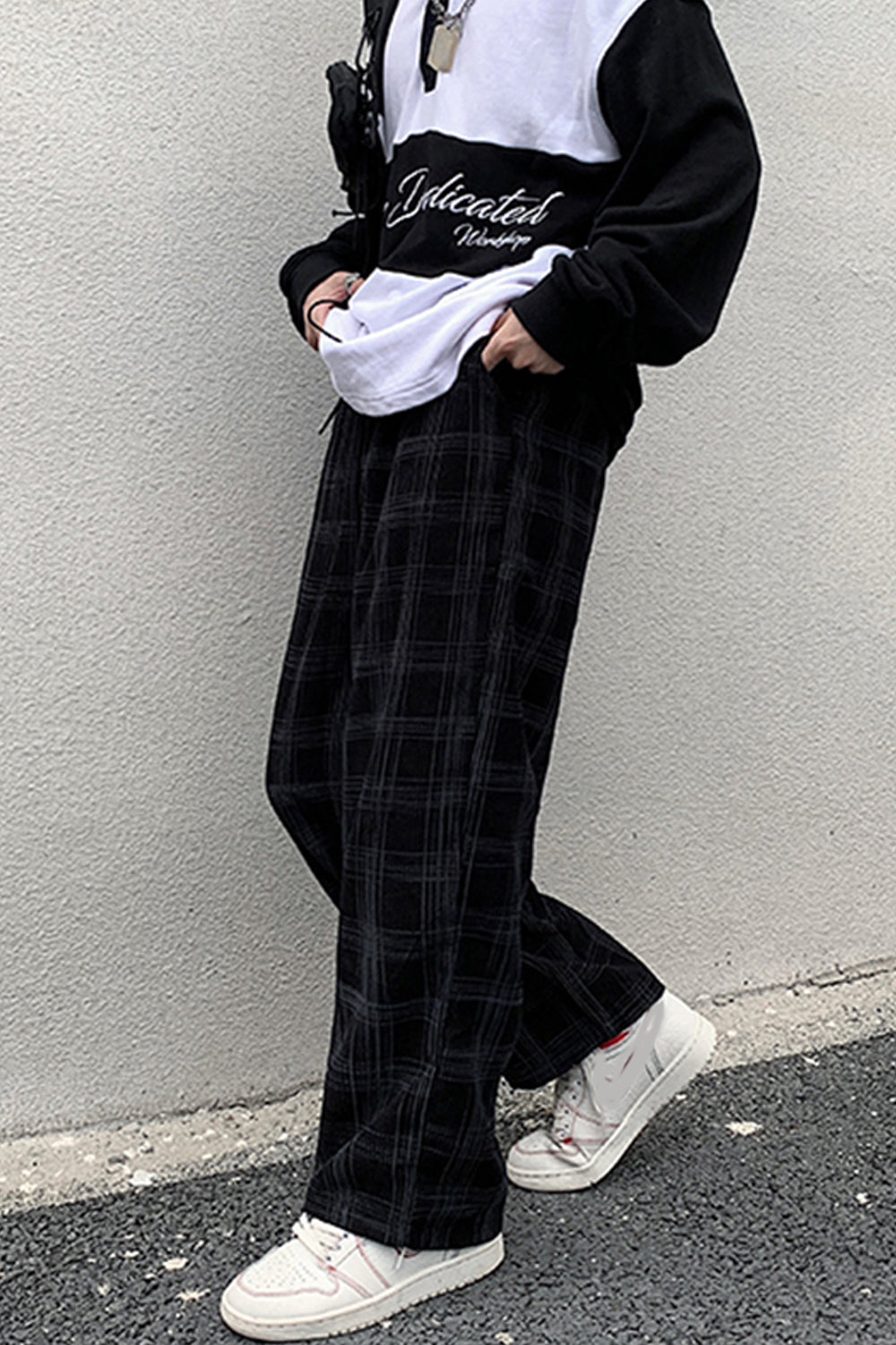 Lässige Hip Hop Plaid Cord Loose Pants 