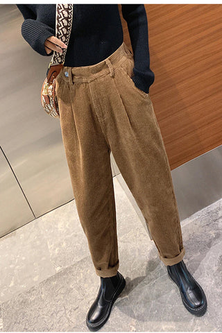 Elastic Waist Corduroy Slim Pants