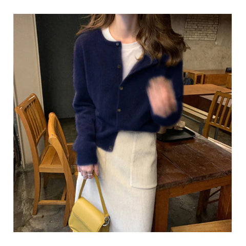 Long Sleeve O-Neck Wool Cashmere Cardigan Sweater