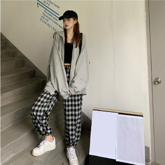 High Waist Checkered Plaid Joggers Sweatpants