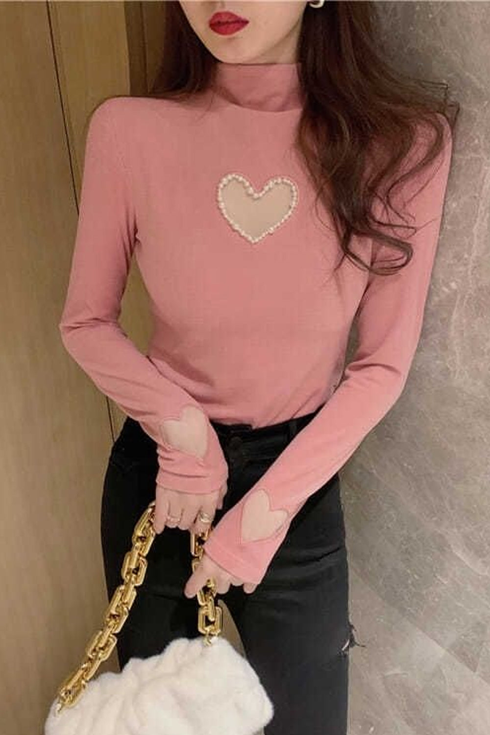 Beads Love Hole Shaped High Neck Shirts