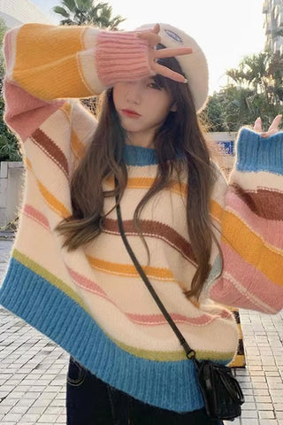 Long Sleeve Cute Knitted Striped Sweater